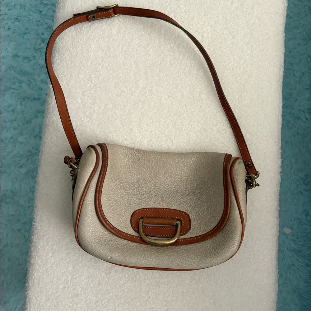 Vintage Dooney & Bourke Cream and Tan Shoulder Bag with Leather Accents